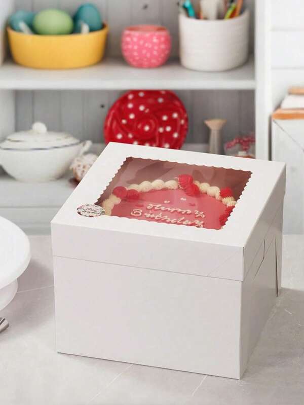 6 paquets/1 paquet de boîtes d'emballage de gâteau avec fenêtre, boîtes à gâteau, set de présentation de table de dessert, fournitures de décoration de gâteau 3 tailles : 8"/10"/12" pour la Saint-Valentin, les fêtes et autres festivals, fenêtre transparente