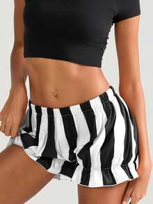 Women's Fashion Bloomers Shorts Halloween Stripe Elastic Waist Short Pants Summer Casual Shorts - 黑色 - 查看 3