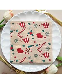 20pcs Christmas Themed Candy Cane Paper Napkins, 2-Ply Disposable Dinner Napkins - Suitable For Holiday Parties, Christmas Decorations, Seasonal Tableware, Home, Party Decor, General Celebrations