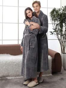 1PC Winter And Spring Thick Couple Bathrobe, Simple And Elegant After-Bath Men's And Women's Sleepwear, Suitable As Gifts For Valentine's Day/Independence Day/Halloween/Christmas. Can Be Worn In Winter And Spring.Thickened,Flannelette,Flannel Warm Winter Decor