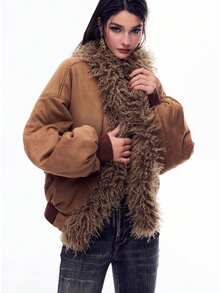 Chaqueta de mujer para otoño e invierno con cuello largo y abrigo acolchado