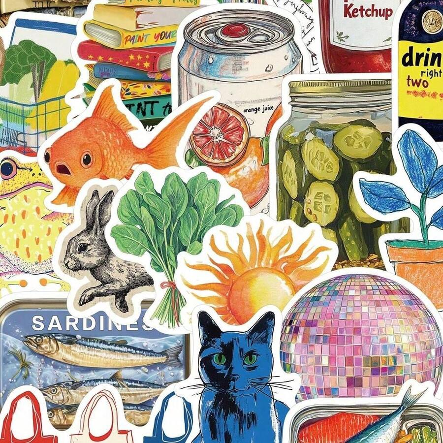 50pcs Vintage Mediterranean Style Graffiti Stickers, Personalized DIY Scrapbooking For Notebook, Phone Case, Laptop, Guitar, Tumbler, Planner Decor,School Supplies,Back To School,School Supplies - 彩色 - 查看 1