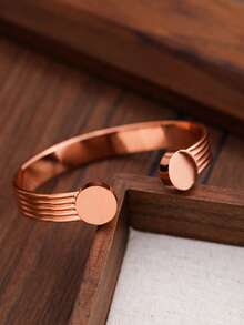 Adjustable Solid Copper Magnetic Bracelet For Men, Striped Cuff Design, High Magnetic Healthy Copper Jewelry - Lines - View 4