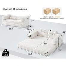 Convertible Foldable Sofa Bed Floor Couch With Plush Faux Fur, No Assembly Needed, Comfortable Mattress-Style Sofa For Living Room, Apartment, And Bedroom - trắng - Xem 2