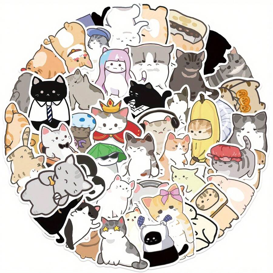 55张可爱猫咪涂鸦贴纸,装饰贴纸,可用于水瓶、头盔、行李箱、自行车、滑板等。 - 彩色 - 查看 1