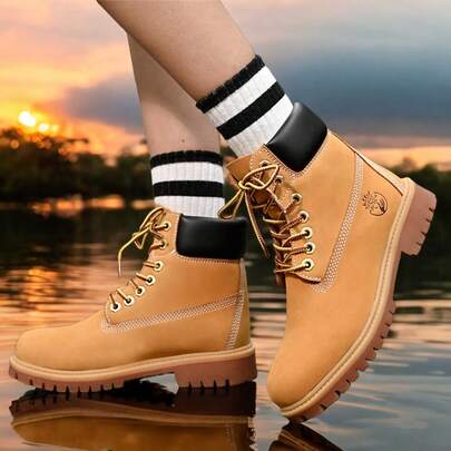 Men's High-Top Yellow Boots, High-Quality Men's Shoes, Fashionable Outdoor Sports Shoes, Men's Lace-Up Durable Ankle Boots, Couples Motorcycle Boots