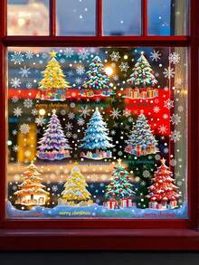 6 Stücke Weihnachtsbaum Fenster Wandaufkleber - selbstklebend und abnehmbar, wasserfest, ablösbar und wiederverwendbar, einfach anzubringen und abzureißen, statische Wand, für Feiertags-Heimdekoration, geeignet für Wohnzimmer, Schlafzimmer, Küche, Bad, Eingangsbereich, gewerbliche Räume, Schule, Weihnachts- und Partydekoration, Fenster- und Türdekoration, saisonale Raumdekoration