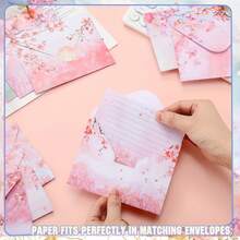 [4 Envelopes, 8 Sheets Of Letter Paper, 4 Seal Stickers] Pink Rose Invitation Cards, Tri-Fold Greeting Cards, With Reply Envelopes, Wedding Invitations, Pink Paper Cards, Suitable For Wedding, 1st Birthday, Baptism, Bridal Shower And Other Party Decorations, Thank You Cards - Multicolor - View 1