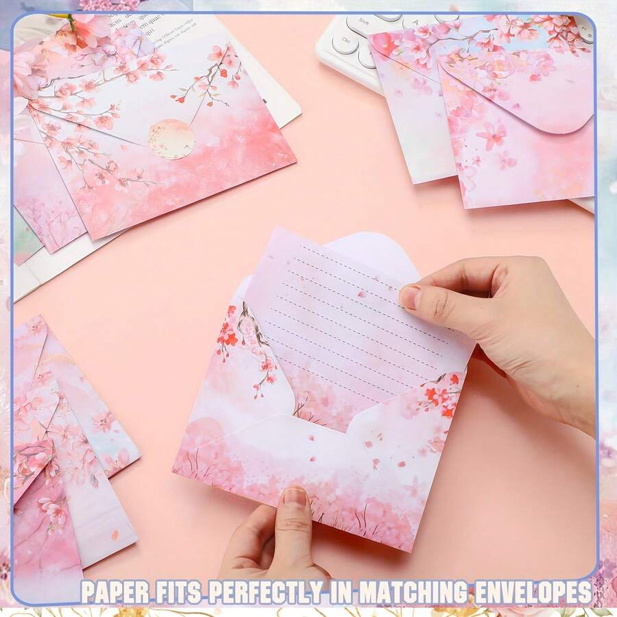 [4 Envelopes, 8 Sheets Of Letter Paper, 4 Seal Stickers] Pink Rose Invitation Cards, Tri-Fold Greeting Cards, With Reply Envelopes, Wedding Invitations, Pink Paper Cards, Suitable For Wedding, 1st Birthday, Baptism, Bridal Shower And Other Party Decorations, Thank You Cards - Multicolor - View 1