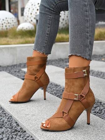 Nuevas sandalias de tacón alto con punta abierta, estilo europeo y americano, botas de tacón fino, tacones de baile de jazz, adecuados para tallas grandes, diseño de cordones y hebilla