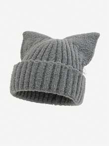 1pc Adult Solid Color Simple Fashion Versatile Cute Cat Ear Knit Beanie Hat, Soft Comfortable Warm Winter Cap, Suitable For Men And Women In Autumn/Winter For Daily Commute, Casual Outing, Outdoor Activities, Great As A Gift - Multicolor - View 11