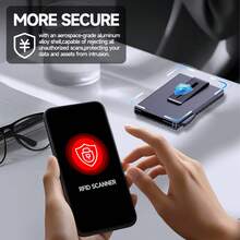Cartera delgada minimalista para tarjetas de crédito, cartera de aluminio con bloqueo RFID para hombres, cartera de metal con ventana transparente para identificación, clip para billetes, clips para dinero para mujeres, billetera pequeña, cartera de viaje, accesorio de verano - Negro - Ver 4