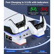 BEBONCOOL P5 Horizontal Stand For P5 Slim/P5 Pro Console, Dual P5 BEBONCOOL Controller Charger For PlayStation 5 With 4 Type-C Dongles,  Playstation 5 Accessories Stand With Ambient Light (NOT Fit 2020 Playstation 5) - 白色 - 查看 4