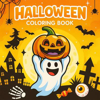 Halloween Ghost Coloring Book: Cute Ghosts Celebrating Halloween, 24 Pages Of Exquisite Illustrations, Pearl Paper Cover, 120g Thick Inner Pages, Non-Transparent, Christmas, Thanksgiving, Halloween, New Year, Birthday, Party, Back To School Gift, 7.9*7.9in