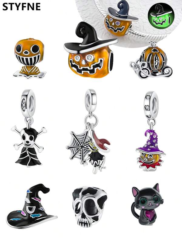 STYFNE 1 pieza Carroza de calabaza, muñeca broma de Halloween, máscara agonizante, sombrero mágico, cuentas de calabaza, adecuado para pulsera DIY, joyería de mujer, regalo pequeño hecho a mano para uso diario