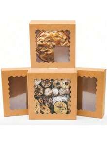 10 Pcs 8x8x2.5 Inch Cookie Boxes, Baking Boxes With Windows, Pie Boxes, Chocolate Strawberry Boxes, Fragile Heart-Shaped Boxes, Delicatessen Boxes, Cake Boxes, Christmas Wrapping Boxes, Suitable For Christmas, Valentine's Day, Halloween, Easter, Wedding, New Year's Eve, Father's Day, Mother's Day Gift Packaging Storage, Christmas Gift Boxes, Christmas, Valentine's Day Party, Home Decor, Home Gifts - 8825 - View 10