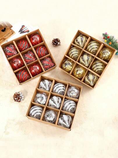 9pcs, 8cm Christmas Party Decorative Balls, Painted Balls, Transparent Balls, Christmas Hanging Ornaments Home Decor Christmas Decorations Room Decor Winter