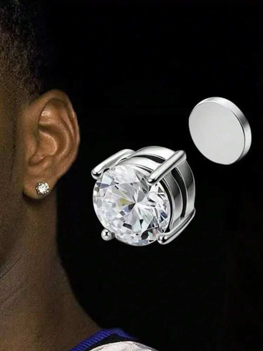 Hypoallergenic Clip-On Earrings - Stainless Steel Cubic Zirconia Stud Earrings In Silver Color, Universal Earrings With Safety Backs