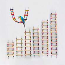 1 Vivid Parrot Climbing Ladder Toy - Soft Wooden Birdcage Accessory With Colorful Beads, Multiple Lengths, Multi-Level Cognitive Skills And Games, Suitable For All Birds, Randomly Colored Beads, Bird Toys | Fun Design | Durable Wooden Ladder
