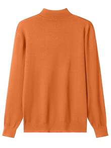 Jersey de cuello alto de unicolor, versátil y casual de manga larga para hombre, para otoño e invierno - Naranja - Ver 4