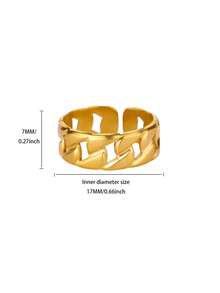 Chain-Shaped Rings For Men 18K Gold Plated Open Stainless Steel Ring Vintage Geometric Asymmetrical Jewelry Daily Party Wear