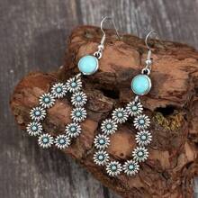 1 par de pendientes colgantes de flor tallada en forma de lágrima estilo bohemio vintage para mujeres