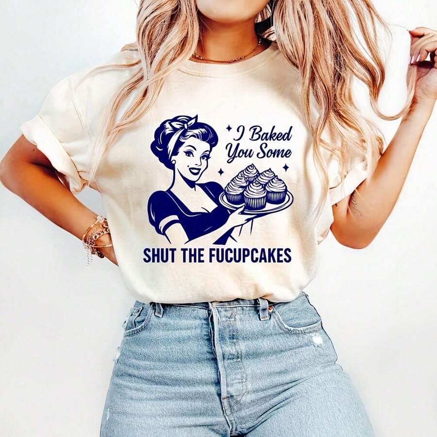 Shut The Fucupkes Shirt, Shirt, Vintage T-Shirt, Retro Housewife Shirt, Funny Shirt, Sarstic Adult Humor T-Shirt220G Pure Cotton T-Shirt - Comfort All Day, Suitable For Any Ocsion, A Special Gift For Your Closest Loved Ones - 白色 - 查看 1