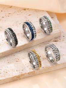 6pcs Stainless Steel Rings With Rotatable Chain, Couple Ring, Multi-Functional Jewelry, Fashion 8mm Ring, Gifts For Men