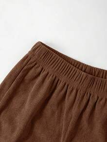 2pcs Young Boy Street Casual Solid Color Corduroy Letter Embroidery Pocket Long Sleeve Shirt And Solid Color Pants Set, Suitable For Daily Gathering, Vacation, And Outdoor Activities