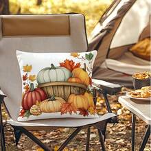1pc Thanksgiving Pumpkin Single-Sided Printed Throw Pillow Cover - Peach Velvet Cushion Cover 45*45cm
