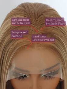 亮点渐变色假发 13x4 蕾丝前部合成假发 直发金色合成蕾丝前部假发 24 英寸 适合女士优雅休闲耐热派对日常使用 - 挑染金色 - 查看 2