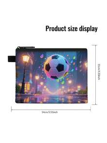 1 pieza Monedero compacto con cremallera, bolsa con cremallera de poliéster de moda y duradera con estampado gráfico de fútbol, ideal para guardar monedas y pequeños artículos esenciales, regalo divertido con cierre , material duradero, fácil de cuidar, regalo para fiesta deportiva y vacaciones
