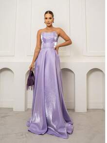 Debutante Party Dress, Prom, Bridesmaid Wedding, Strapless, Zibeline Gloss - 紫丁香 - 查看 2