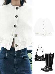 Women's Fashionable And Versatile Commuting Cape Design Round Neck Knitted Sweater Tops