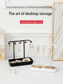 1pc Jewelry Storage Rack Multifunctional Necklace Rack Ring Storage Box Dresser Display Home Accessories Earring Rack - Multicolor - View 10