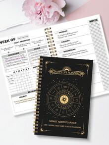 1 pezzo Pianificatore mensile e settimanale per 2026-2027, Pianificatore mensile semplice formato A5 con priorità, checklist e note, ideale per concentrazione e produttività, accessori per scrivania, ritorno a scuola - nero - Visualizzare 1