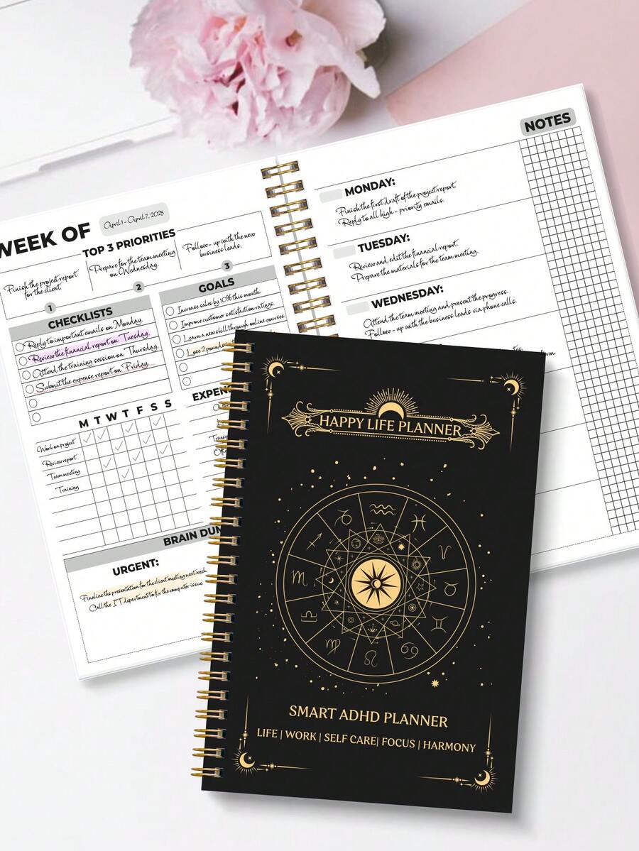 1 pezzo Pianificatore mensile e settimanale per 2026-2027, Pianificatore mensile semplice formato A5 con priorità, checklist e note, ideale per concentrazione e produttività, accessori per scrivania, ritorno a scuola - nero - Visualizzare 1