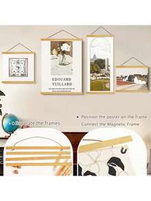 1pc Wooden Magnetic Poster Clip Frame, Canvas Frame, Wall Decor
