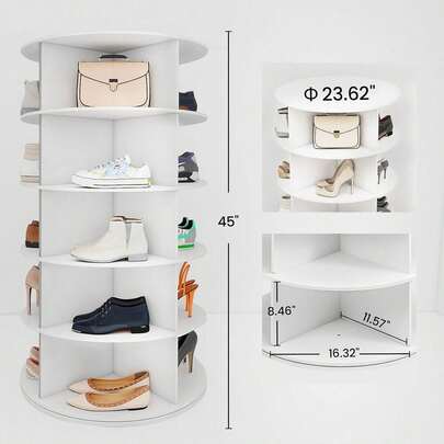 5 Tier / 6 Tier Rotating Shoe Rack Tower, 360° Spining Shoe Cabinet Diameter 60cm Storage Round Carousel Vertical Handbag Organizer Tall Display Lazy