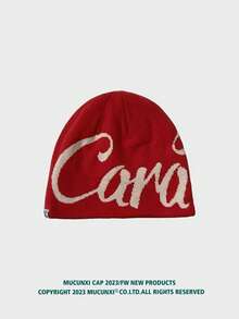 1pc Unisex American Street Letter Intarsia Reversible Knit Beanie Hat, Unisex Hip Hop Skateboard Ear Warmer Skull Cap, Suitable For Outdoor Walking, Shopping, Daily Wear, Autumn/Winter