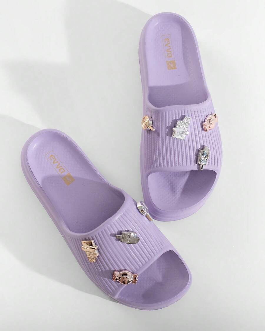 EVVA HIT Cloud Slide Flip Flops Comfort And Style - Original With Exclusive Pins Comfortable Women's Flip Flops For Everyday Simple Casual Appliques Holidays - Lilac Purple - View 1