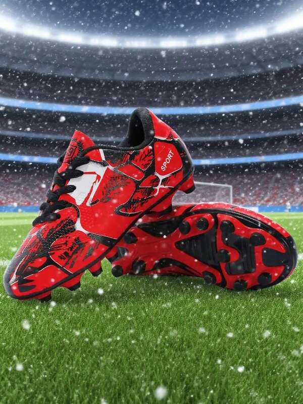 Zapatos de fútbol, entrenamiento de fútbol, zapatos de senderismo con diseño de lengua asimétrica de color asimétrico, patrón de camuflaje, transpirables y cómodos para adolescentes y estudiantes