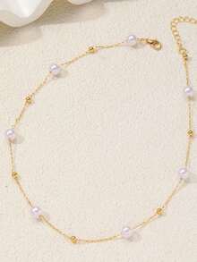 1 件 18K 珍珠项链，不锈钢，简约珍珠项链，时尚奢华，适合宴会、聚会、约会、办公室佩戴