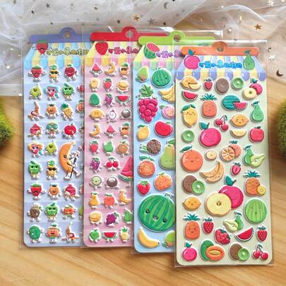 4 Pcs Brightly Colored Cartoon Fruit EVA Foam Stickers - Multiple Styles Reusable Stickers, Perfect For Notebook, Scrapbook & Hands-On Activities