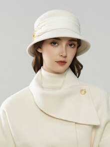 1 peça 2025 Novo chapéu de lã francês elegante com decoração de flores de cristal, chapéu de feltro redondo versátil para mulheres, outono/inverno, roupas de outono