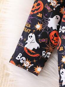 2pcs/Set Young Boy Halloween Pumpkin, Ghost, Spider Web Graphic Full Print Long Sleeve Button-Up Shirt And Pants Set, Casual For Daily, Holiday, Party, Outdoor Wear, Spring/Autumn - Orange - View 7
