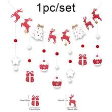 1 set Brad de Crăciun CRĂCIUN FERICIT, Reni, Moș Crăciun, Banner roșu pentru decorarea petrecerii cu cadouri, Ornament agățat cu pom-pom - Multicolor - Vizualizare 3