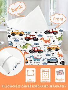 1/2PCS Dinosaurs And Engineering Vehicles Children's Duvet Set(Four Season Collection) Double-Faced Duvet Cover Set 76*102cm (1 Single-Sided Printed Pillowcase+1 Double-Sided Printed Duvet Cover,No Filling Material) For Baby Children'S Machine Washable Suitable For Newborn Beds Crib Giving Gifts During Holidays