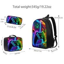 3pcs/Set Kids Backpack, 16.5 Inch School Bag With Handbag And Pencil Case, Suitable For Elementary, Middle And High School Students - Game Neon One - View 3