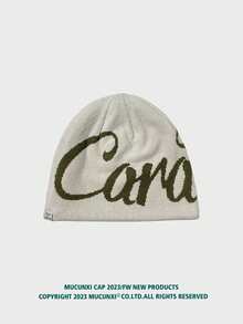 1pc Unisex American Street Letter Intarsia Reversible Knit Beanie Hat, Unisex Hip Hop Skateboard Ear Warmer Skull Cap, Suitable For Outdoor Walking, Shopping, Daily Wear, Autumn/Winter